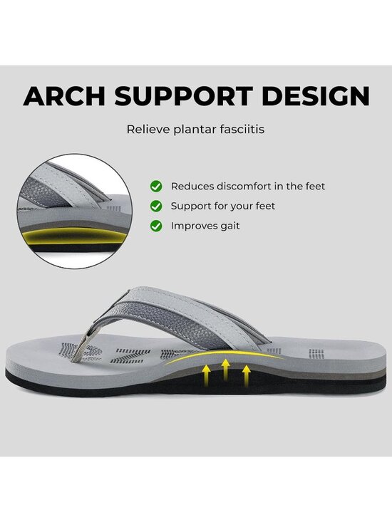 Men\'s Grey Flip Flops With Arch Support Summer Outdoor Beach Sandals